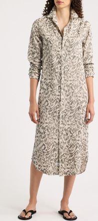 Frank & Eileen Rory Linen Maxi Shirtdress in Glitter Animal Print at Nordstrom, Size X-Small
