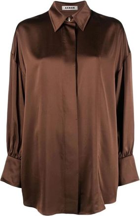 &Aacute;eron Bruine Oversized Pyjama Shirt - Dames - Overhemden - Bruin - M - Overhemden