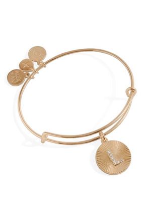 Alex and Ani Pave Starburst Texture Initial Bangle Bracelet in Gold - L at Nordstrom