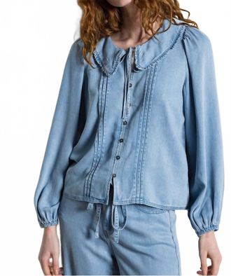 Suncoo Lazar Tencil Collar Shirt In Jeans Clair