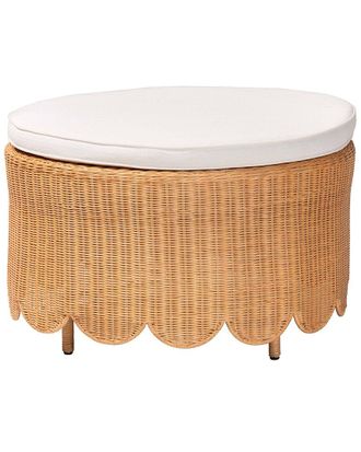 Baxton Studio Teresa Bohemian Scalloped Rattan Ottoman