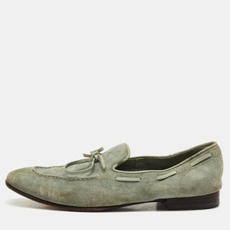Santoni Blue Suede Slip On Loafers