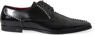 Dolce & Gabbana Zwarte Leren Kristal Formele Schoenen - Heren - Nette schoenen - Zwart - 40 EU - Leer - Schoenen