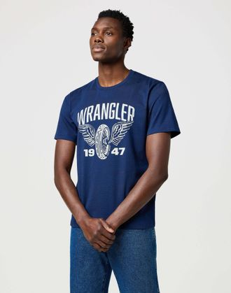 Wrangler T-Shirt WRANGLER WRANGLER T-Shirt Americana Tee, Herren, Gr. L, blau, Obermaterial: 100% Baumwolle CO., Shirts T-Shirt