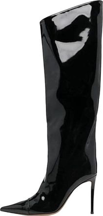 Generic Women High Heel Patent Leather Knee-High Boots Pointed Toe Reflective Design Boots