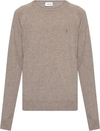Saint Laurent Round-neck Knitwear, male, Beige, Size: S Raglan Round Neck Taupe Sweater