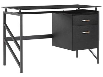 Beliani Scrivania Ufficio In Metallo Nero Piano In Vetro Temperato 117 X 57 Cm Moriton