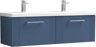Nuie Nuie - Deco Satin Blue 1200mm Wall Hung 2 Drawer Vanity Unit and Double Ceramic Basins - DPF394F