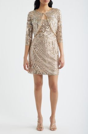 Pisarro Nights Sequin Embellished Cocktail Dress with Jacket in Champagne at Nordstrom, Size 18W