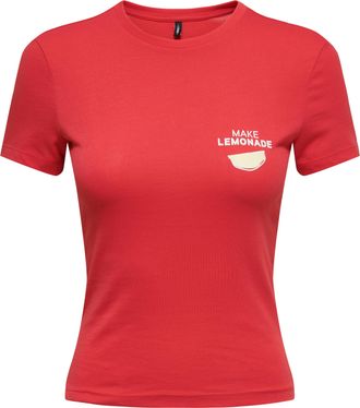 Only T-Shirt ONLY ONLVIVVI S/S TEE BOX JRS, Damen, Gr. XL, tomato puree print:sip happens, Jersey, Obermaterial: 100% Baumwolle, bedruckt, taillenlang, Run