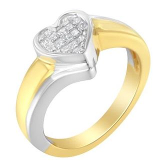House of Brilliance 14K Gold 1/4 Cttw Princess-Cut Diamond Heart Promise Ring in Yellow at Nordstrom, Size 6