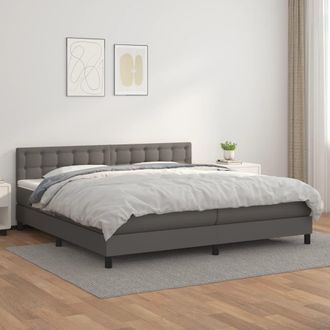 vidaXL Vidaxl - Cama Box Spring Con Colch&oacute;n Cuero Sint&eacute;tico Gris 200x200 Cm