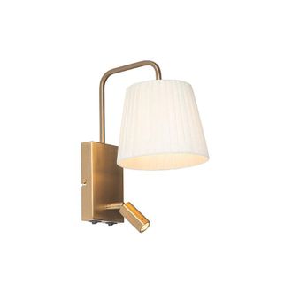 QAZQA Moderno L&aacute;mpara De Pared Moderna Blanca Y Bronce Con L&aacute;mpara De Lectura - Renier Pl&aacute;stico /acero Redonda Incluye Led Max. 1 X 2 Watt - Qazqa