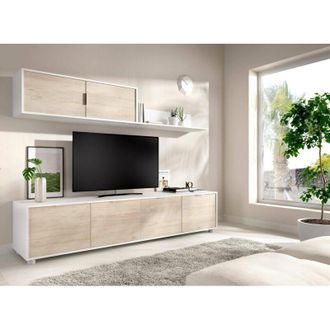 Dmora Dmora - Pared Equipada Winnie, Composici&oacute;n De La Sala De Estar, Muebles De Sal&oacute;n Multiusos, Gabinete De Tv, 200x40 H43 Cm, Blanco Y Roble