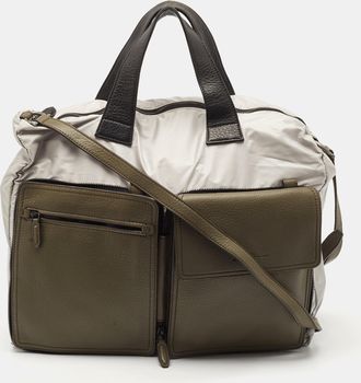 Ferragamo Olive Green/grey Leather And Nylon Pocket Tote