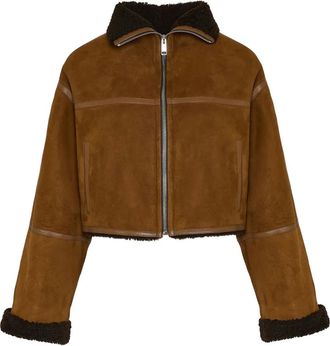 Yves Salomon Giacca con bordo in shearling - Marrone