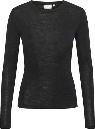 Gestuz Zwarte wollen ronde hals top - Dames - Longsleeves - Zwart - M - Wol - Tops