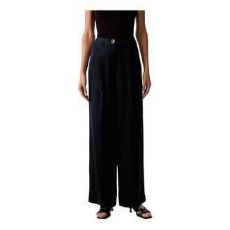 Guess Broeken, Dames, Blauw, XL, Leer, Flora Wijde Broek