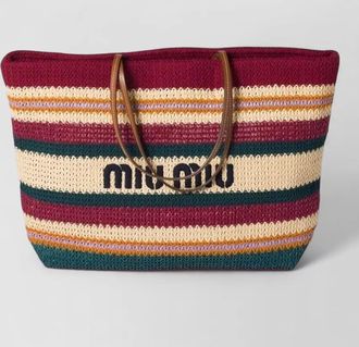 Miu Miu raffia effect tote bag dual handles striped