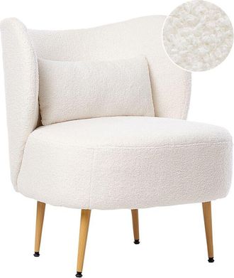 Beliani Beliani - Armchair Living Room Seating Curved Backrest Glam Design Boucle Upholstery Light Wood Metal Legs Off-White Otsby ii
