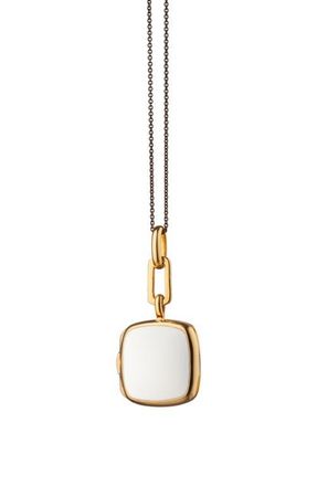 Monica Rich Kosann Enamel & 18K Gold Vermeil Locket Necklace in Gold/White at Nordstrom, Size 17
