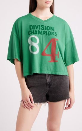 Daydreamer Division Champs V-Neck Cropped Graphic T-Shirt in Green Briar at Nordstrom