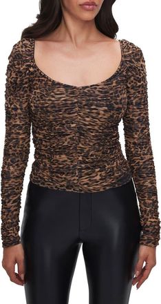 Good American Mesh Ruched Top in Wild Leopard003 at Nordstrom Rack, Size X-Small