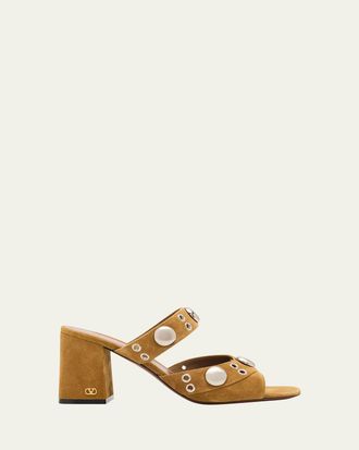 Valentino Garavani 75mm Studded Suede Mule Sandals