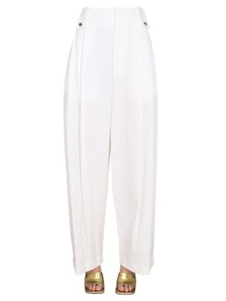 Bottega Veneta Wide-Leg Cotton Blend Trousers - Ivory