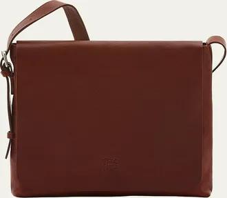 IL BISONTE Mens Brolio Leather Messenger Bag, M