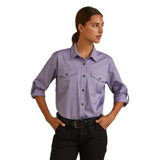 Ariat Womens Rebar Made Tough VentTEK DuraStretch Work Shirt Long Sleeve in Corsican Blue Heather, Size X-Small, by Ariat