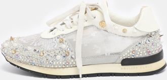 Philipp Plein Philipp Plein White Lace And Leather Sanna Embellished Low Top Sneakers