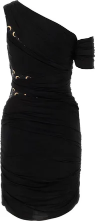 Marine Serre One-Shoulder Ruched Dress - Black