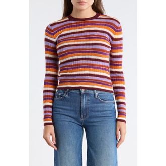 M Missoni Slim Stripe Sweater in Orange Pink Brown White Stripe at Nordstrom Rack, Size Large
