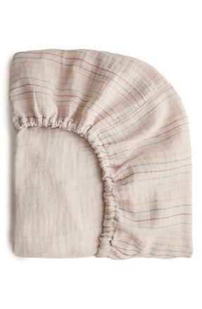 Mushie Extrasoft Cotton Muslin Crib Sheet in Retro Stripes at Nordstrom