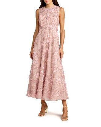 Mac Duggal Floral Embroidered High Neck Midi Dress in Rose at Nordstrom, Size 10