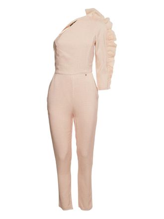 Elisabetta Franchi gingham ruffle one-shoulder jumpsuit - women - Cotton - M - Pink