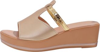 Generic Shoes Open Back Womens Mules Womens Beach Slope Heel Slippers Hollow Casual Roman Sandals Slope Bottom Shoes Retro Slippers Hub, gold, 8.5 UK