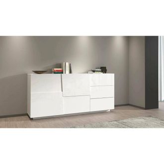 Dmora Aparador Xavier, Buffet De Sal&oacute;n, Aparador De Sal&oacute;n Con 2 Puertas Y 3 Cajones, 180x44h86 Cm, Blanco Brillo, Con Embalaje Reforzado - Dmora