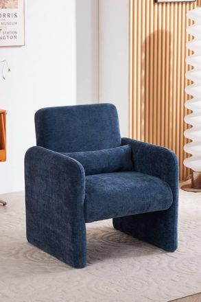 Living and Home Chenille Modern Accent Chair with Lumbar Pillow in Blue