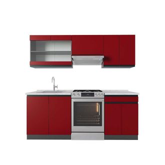 Vicco Mueble De Cocina R-line, Rojo/antracita, 200 Cm, Et M&aacute;rmol
