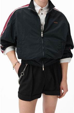 Versace Oversize Wrinkled Nylon Track Jacket in Black at Nordstrom, Size 50
