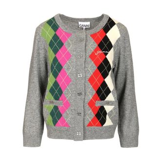 Ganni Checked Cardigan - female - Ganni - Cardigans - Multicolor - XS - Knitwear