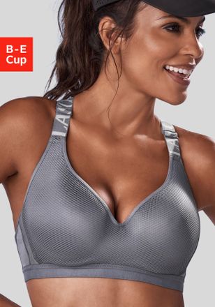 Active By Lascana Sport-BH LASCANA ACTIVE, Damen, Gr. 70, Cup C, grau (anthrazit), Netz, Obermaterial: 67% Polyamid, 20% Elasthan, 13% Polyester, BHs Sport-BH, mit B&uuml;ge