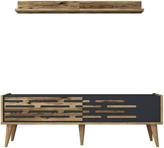 Dmora Mobile porta tv Achernar, Credenza da soggiorno, Armadio basso per tv, Base parete attrezzata, 140x45h35 cm, Noce e Antracite, con imballo