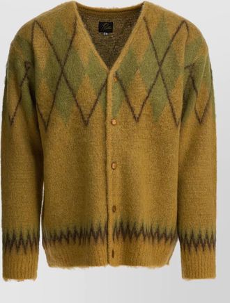 Needles argyle pattern long sleeve mohair cardigan