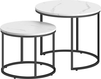 OEM Mesa De Centro Redonda 2 Piezas - M&aacute;rmol / Patas Negras