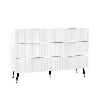 STILVORA Aparador Con 6 Cajones, Tiradores Y Patas Dorados, Estilo Moderno, En Tablero De Part&iacute;culas, 120&times;40&times;77 Cm, Blanco