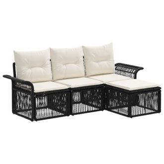 vidaXL Conjunto De Sof&aacute;s De Jard&iacute;n 4 Pcs Negro Rat&aacute;n Sint&eacute;tico Vidaxl
