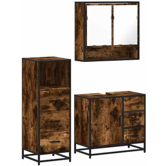 vidaXL Set De Muebles Ba&ntilde;o 3 Pzas Madera Contrachapada Roble Ahumado Vidaxl